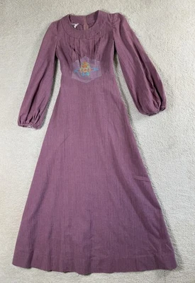 Vintage Terri Juniors California Dress Womens S Purple Boho Maxi Long Sleeve 70s - Image 1 of 4