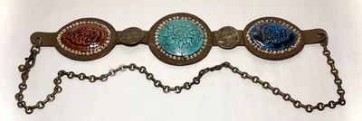 Cinturón Chicos Concho Cuero Genuino Azul Turquesa Azteca Occidental con Cadena M/L Foto 1 de 4