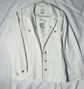 Forever 21 White Belted Denim Jacket Sz L NWT Port Bleu Collection - Picture 1 of 8