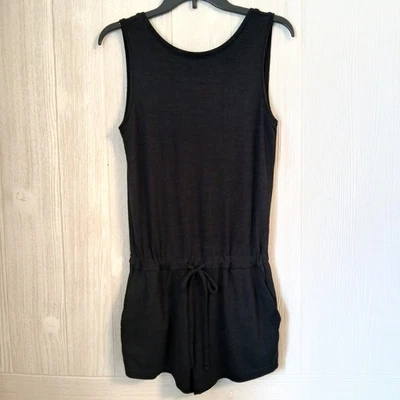 Gap Women Size XS Solid Black Sleeveless Casual Romper Drawstring Waist Pockets - Image 1 of 4