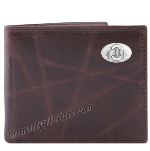 ZEP PRO Ohio State Buckeyes Wrinkle Leather Bifold Wallet Tin Gift Box - Picture 1 of 3