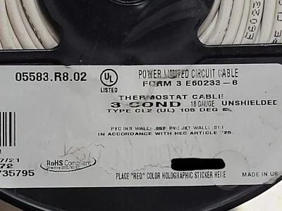 Cable termostato sólido 3 conductores blanco/50 pies Carol 05583 18/3C 18awg Foto 1 de 4