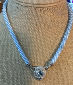 Designer Judith Ripka Sterling Silver Aquamarine Rope CZ Pendant Necklace - Picture 1 of 3