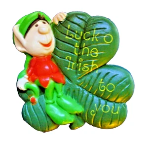 American Greetings PIN St Patrick Vintage LEPRECHAUN Himself ELF Shamrock 1980 - Picture 1 of 2