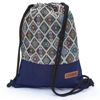 Leon By Bers Premium Turnbeutel Rucksack 35x45cm "BOHO BUNTERAUTEBEIGEBLAU" - Bild 1 von 4