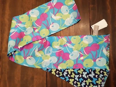 Echo - Blue, Purple & Green Silk Cherrys/Butterflys  Double Sided Neck Scarf - Image 1 of 3