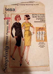 Vintage Simplicity 5653 Misses' Kleid Gr. 16 Brustweite 36 komplett 1964 Vintage - Bild 1 von 4