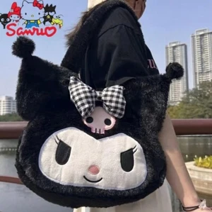 ✨Hello Kitty Oversized Kawaii Plush Shoulder Bag Purse Tote, CUTE-Black, Kuromi - Picture 1 of 4