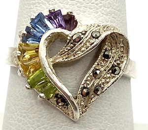 Anillo Corazón Topacio Azul Citrino Amatista Peridoto Plata de Ley/925 Talla 7.25 - Imagen 1 de 8