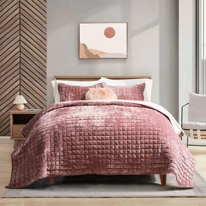 RECYCO Luxus Samt Quilt Set Full FULL/QUEEN (88"x92"), Dusty Mauve Pink - Bild 1 von 7