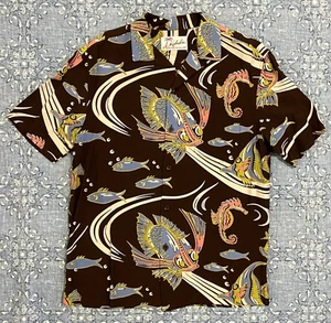 Kahala Atomic Rayon Scary Fish Hawaii Aloha Hemd Avanti Kamehameha Spooner - Bild 1 von 10