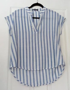 Shein Womens Blue White Striped Cotton Blend Blouse Size US XS - Picture 1 of 9