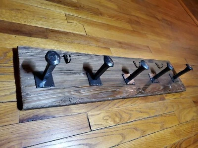 Coat Rack Tabaco Barn Wood & Railroad Spike. Handcrafted.  - Image 1 of 4