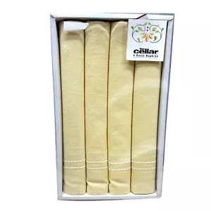 4 The Cellar Light Yellow Napkins 19"x19" White Border Stitching Cotton New - Picture 1 of 4