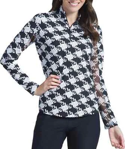 NWT IBKUL KIMBERLY BLACK WHITE Long Sleeve Mock Golf Shirt XS S M L XL XXL - Picture 1 of 1