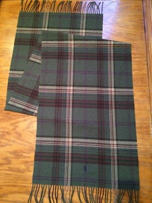 NWT POLO RALPH LAUREN DEEP LODEN PLAID WOOL BLANKET NECK WRAP SCARF - Image 1 of 4