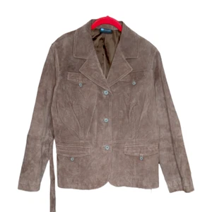 Y2K Vintage Suede Jacket with Belt size XL 70's inspired Retro Genuine Leather - Picture 1 of 5