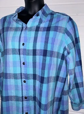 Túnica Roaman’s Talla PLUS 20W Azul Cuadros Lino Algodón Abotonada Lavable Usada en Excelente Condición Foto 1 de 4