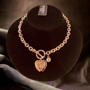 GUESS Rose Gold-Tone toggle pave crystal Heart Pendant Necklaces 17” - Picture 1 of 6
