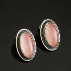 Danish Silver Ear Clips w/ Rose Quartz - N. E. From  - Picture 1 of 1