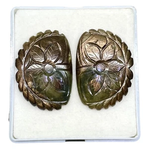 121.10 Cts/2 Pcs Natural Unheated Sapphire Pair 37x26mm Carved Loose Gemstones - Picture 1 of 19