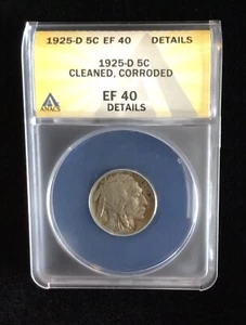 1925-D BUFFALO NICKEL ANACS EF 40 *Cleaned* *Corroded* *Details* - Picture 1 of 4