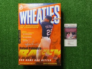 RAFAEL PALMEIRO TEXAS RANGERS WHEATIES SIGNED 500 Home Run Hitter CEREAL BOX JSA - Picture 1 of 9