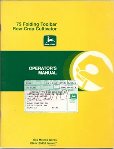 John Deere 75 Folding Toolbar Row Crop Cultivator Operator's Owner's Manual - Picture 1 of 2