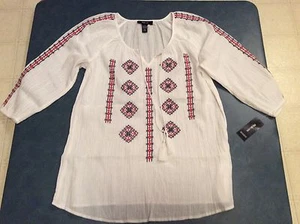 Style & Co. Women's Small Bright White Americana Peasant Shirt Casual Top NWT - Picture 1 of 6