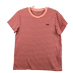 Levi's T-Shirt Pink Striped Womens Medium Logo Short Sleeve - Picture 1 of 10
