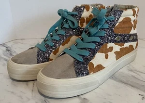 Sneakers alte firmate GIANNI BINI stampa mucca nascondiglio e glitter Bling taglia 7,5 - Foto 1 di 17