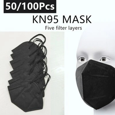 50/100 Pcs Black KN95 Face Mask 5 Layers Cover Protection Respirator Masks KN95 - Image 1 of 3