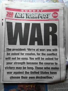 New York Post Newspaper President Declares WAR Sunday September 16, 2001 - Picture 1 of 3