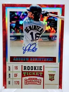Boleto de novato Andrew Benintendi 2017 de los Panini Contenders hielo agrietado/24 Medias Rojas - Imagen 1 de 2