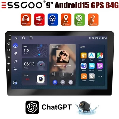 Double 2 Din 4+64G Android 15 ChatGpt Car Stereo Radio 9" WIFI FM Bluetooth+AHD - Image 1 of 4