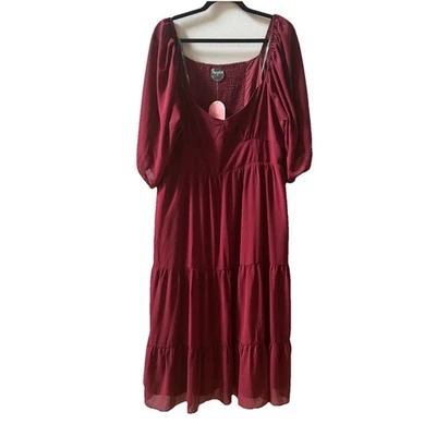 Arula Dress Size b 2XL 18/20 Sheer Puff Sleeve Boho Lined Berry Color - Image 1 of 4