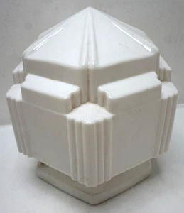 VINTAGE ART DECO CEILING LIGHT FIXTURE SHADE SKYSCRAPER MILK GLASS PENDANT - Picture 1 of 7