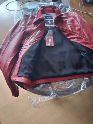 Men's $2k FERRARI FF Red-White Luxury Leather Racer Jacket US40-42 IT50-52 M-L - Image 1 of 4