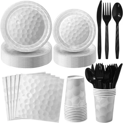 280 Piezas Platos y Servilletas de Papel para Fiesta Deportiva Tazas de Papel Cuchillos de Plástico Tenedores... Foto 1 de 4