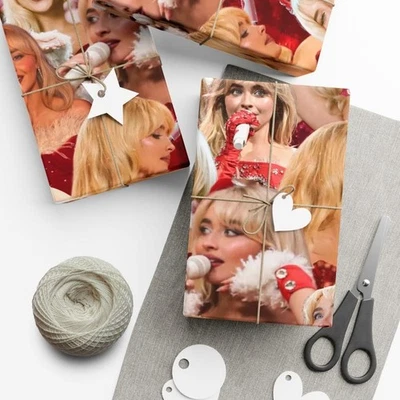 Рождественская оберточная бумага в стиле Сабрины Карпентер — праздничная поп-принцесса - Изображение 1 из 2