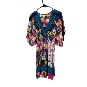 Maeve knielanges Kimono-Kleid geometrisches Muster V-Ausschnitt Damen US 4 - Bild 1 von 6