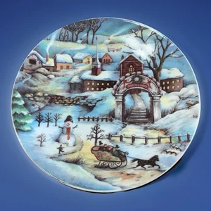 Deko Teller Winter Weihnachten Schneemann töten und Stadtszene 6 Zoll - Bild 1 von 3