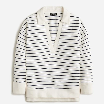 J. Camisa Polo Crew University Terry Cuello en V Crema Azul Marino Rayas Talla L Foto 1 de 4