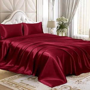4pcs Satin Sheets Set Luxury Silky Satin Bedding Set with Deep Pocket, 1 Fitt... - Picture 1 of 9