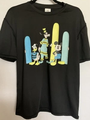 DISNEY MICKEY MOUSE DONALD GOOFY SURF BOARDS BLACK SWIMWEAR RASH GUARD T-SHIRT M - Image 1 of 4