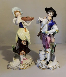 Pair Continental Porcelain Figures with Gold Anchor Marks: 21 cm high: A/F - Picture 1 of 21