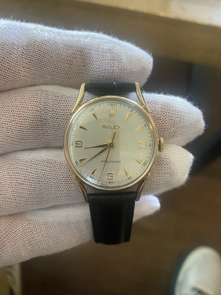 Rolex de 1950, cuerda manual, reloj para hombre de oro macizo de 9 quilates, esfera plateada Foto 1 de 4