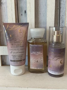 Bath & Body Works SNOWFLAKES & CASHMERE 3pc Set Mist, Body Wash, Cream Travel - Picture 1 of 5