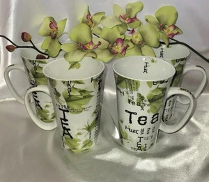 Tazza da tè Konitz Bone China formato mega parole e foglie di tè motivo Germania usata in ottime condizioni - Foto 1 di 8