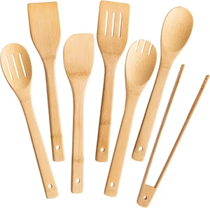 Juego de utensilios de cocina antiadherentes de bambú con cucharas de madera para cocinar de 7 piezas - Imagen 1 de 12